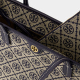 T Monogram Small Shopper Bag - Tory Burch - Cotton - Tory Navy
