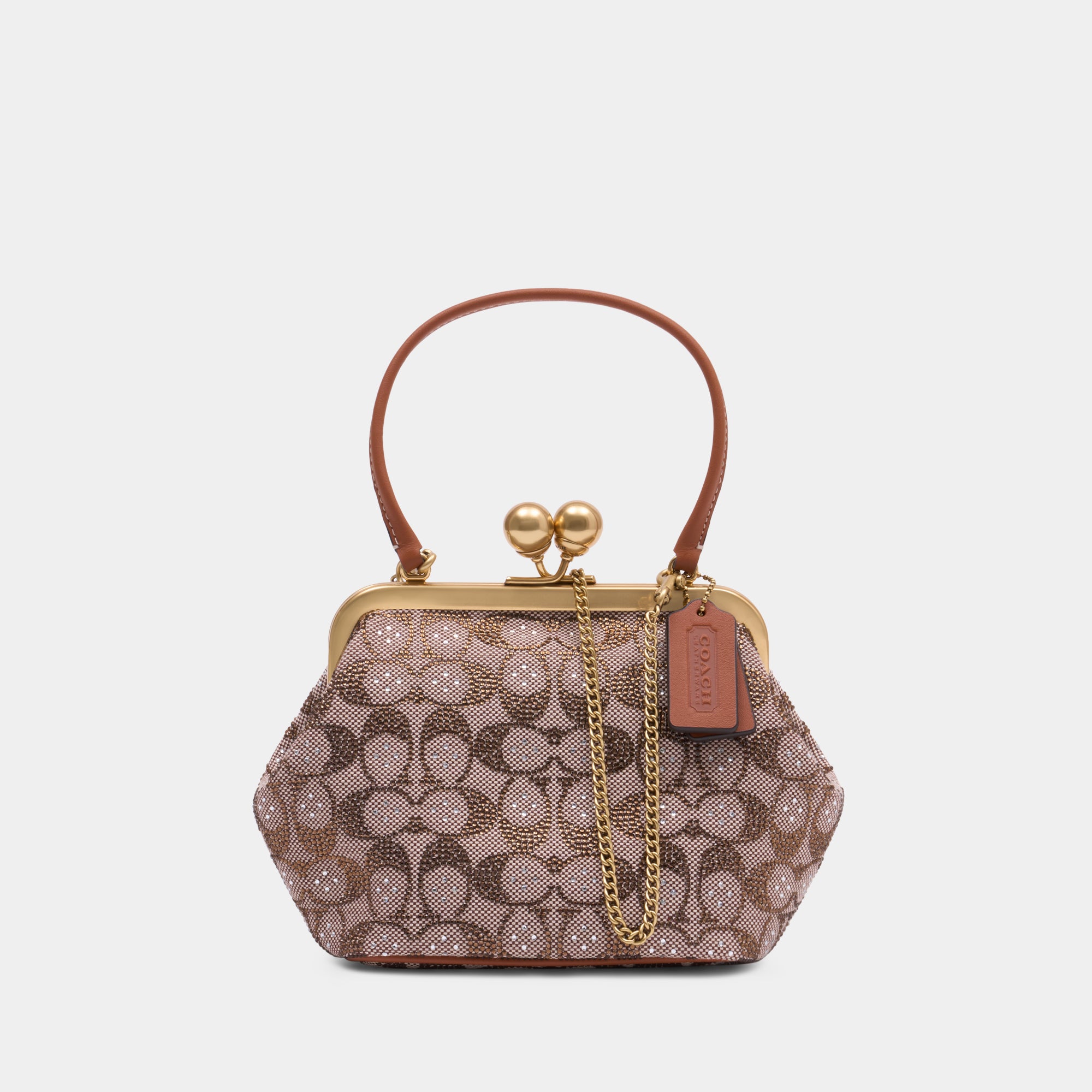 バッグ COACH Signature Kiss Lock Shoulder Y2K Crystal Signature Kisslock Crossbody - Coach - Leather - Brown