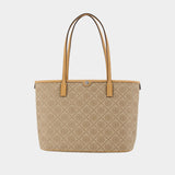 T-Monogram Small Zip Shopper Bag - Tory Burch - Leather - Beige