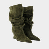 Wedge Ankle Boots - Balmain - Leather - Khaki