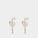 Pearl Bow Droplet Earrings - SELF PORTRAIT - Silver - White