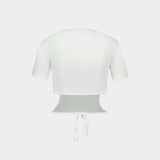 Ribbon Cut Out Contrast T-Shirt - Courreges - Cotton - White