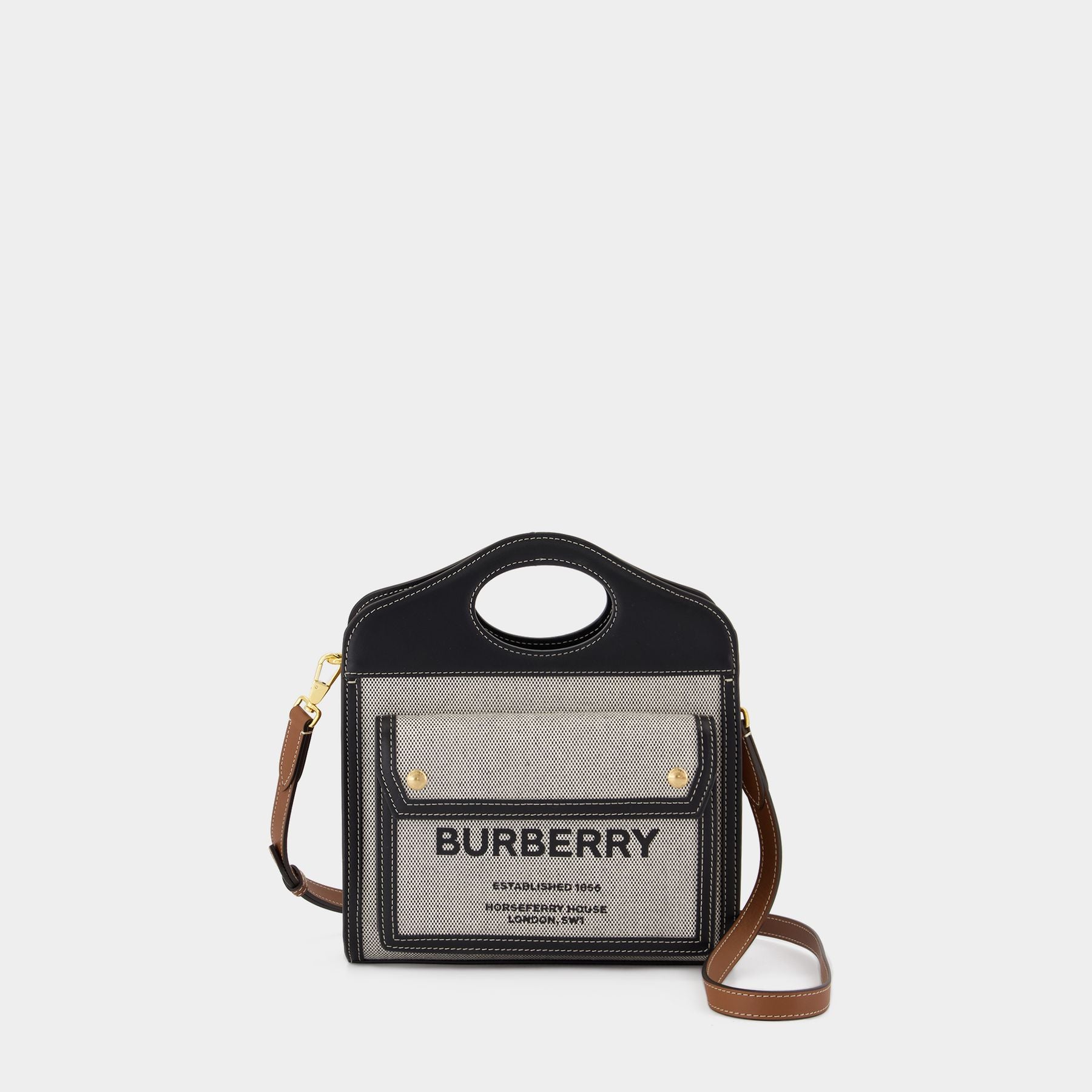 Ll Mn Pocket Ll6 Handbag - Burberry - Black/Tan - Cotton