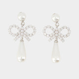 Pearl Bow Droplet Earrings - SELF PORTRAIT - Silver - White