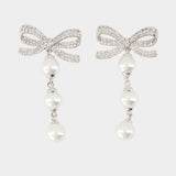 Bow Tiered Pearl Earrings - SELF PORTRAIT - Silver - White