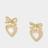Bow Crystal Heart Earrings - SELF PORTRAIT - Metal - Gold