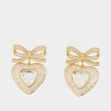 Bow Crystal Heart Earrings - SELF PORTRAIT - Metal - Gold