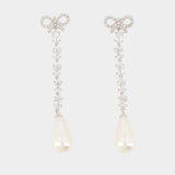 Bow Pearl Droplet Earrings - SELF PORTRAIT - Metal - Silver