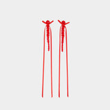 Slim Bow Ribbon Drip Earrings - Simone Rocha - Crystal - Red