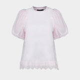 Tulle Overlay Puff Sleeve Lace T-Shirt - Simone Rocha - Cotton - Pink