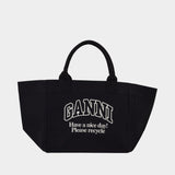 Xxl Logo Shopper Bag - Ganni - Cotton - Black