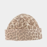 Graphic Leopard Beanie - Ganni - Wool - Printed