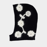 Crochet Flowers Beannie - Ganni - Wool - Black