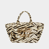 Xxl Shopper Zebra Shopper Bag - Ganni - Cotton - Ivory