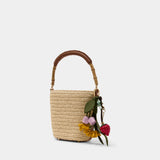 Charm Bucket Bag - SELF PORTRAIT - Raffia - Brown