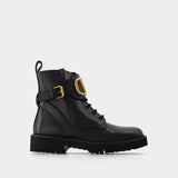 Vlogo Signature Combat Boot in Black Leather