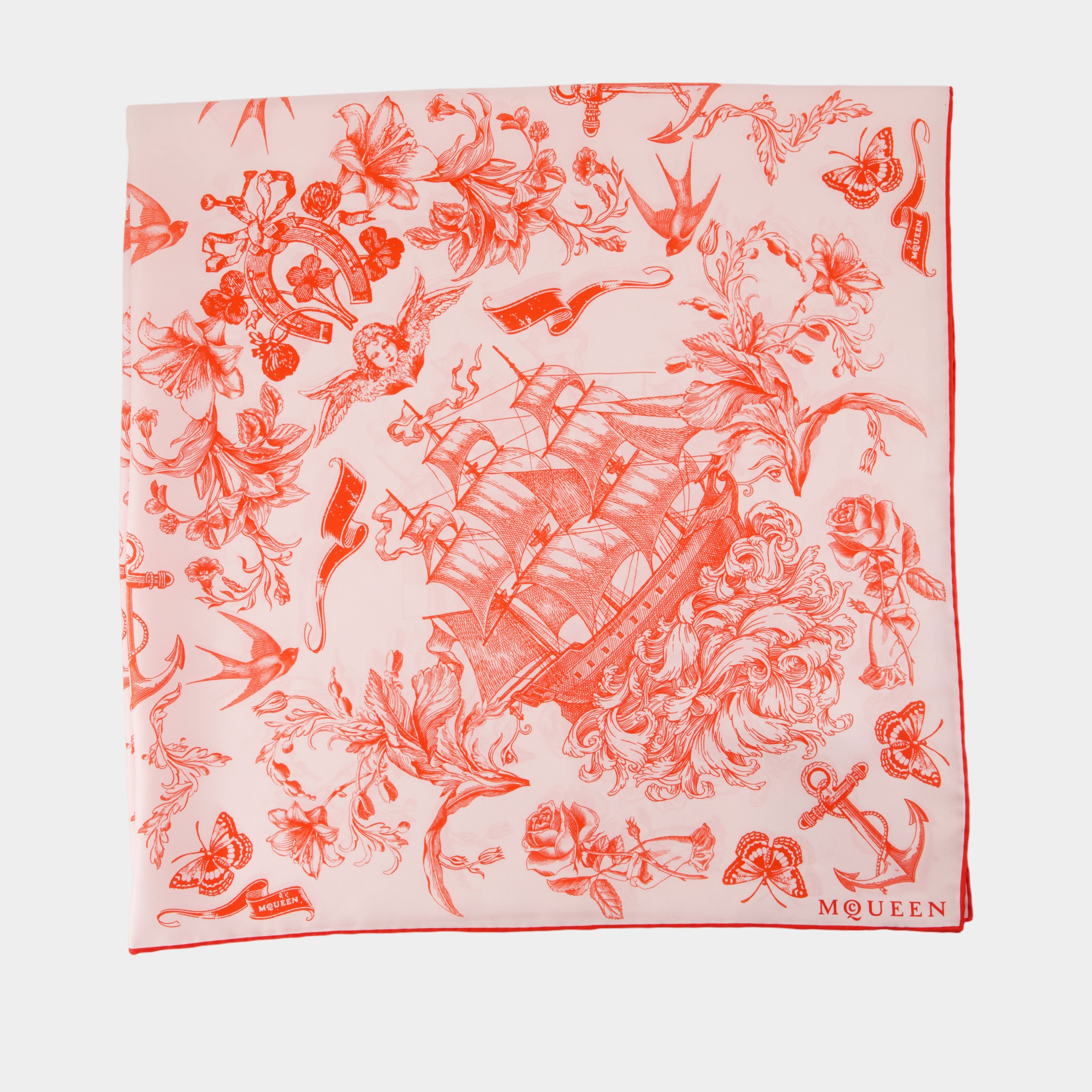 スカーフ Fo Sailor Tattoo Scarf - Alexander McQueen - Silk - Pink Women's Sailor Tattoo Foulard in Pink | McQueen US