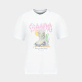 Basic Cotton Jersey T-Shirt Boots Print - Ganni - Cotton - White