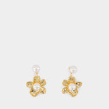 Flower Pearl Jacket Earrings - SELF PORTRAIT - Metal - Gold