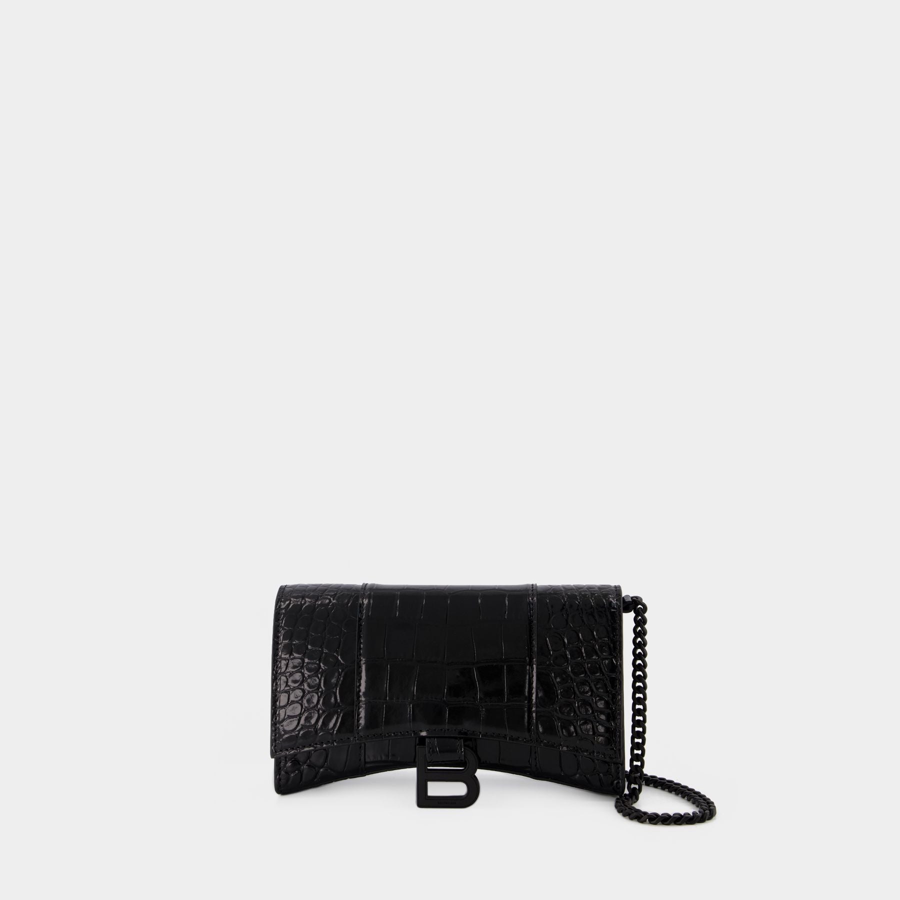 BALENCIAGA ブラック ショルダーバッグHourglass ウォレット Women's Hourglass Pochette With Chain in Black | Balenciaga US