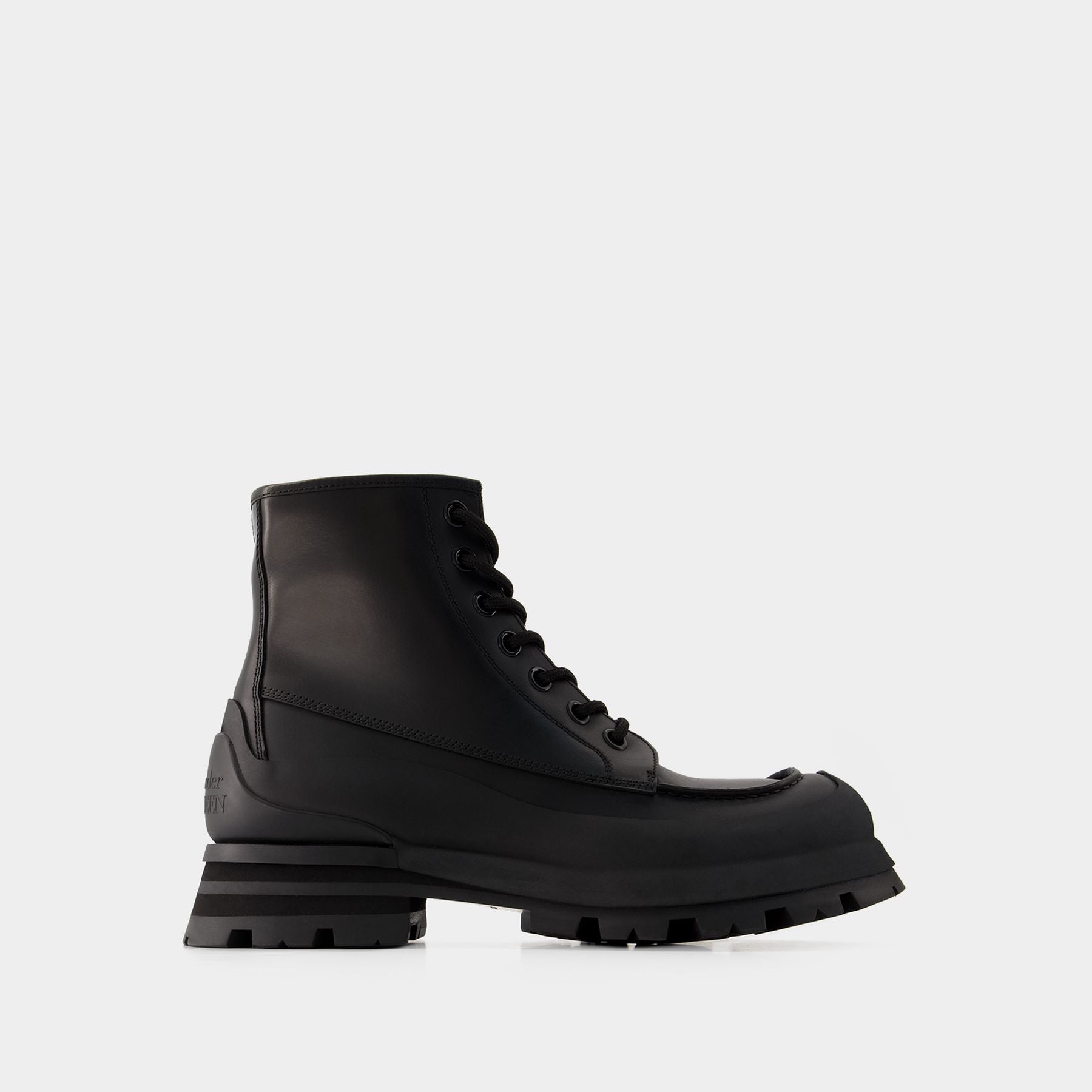 $1,695 NIB Alexander McQueen Black Leather Combat Boots Chunky Sole 44(11) Alexander McQueen Womens Leather Ankle Combat Boots – Bluefly main image 2