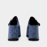 Regenerated Denim Moonogram Slides - Marine Serre - Blue - Cotton