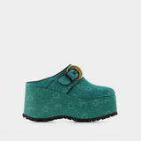 Regenerated Denim Moonogram Slides - Marine Serre - Green - Cotton