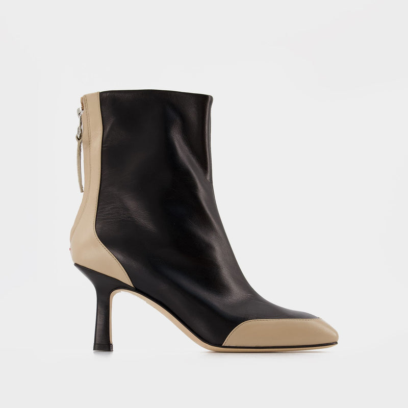 Lily Boots in Black/Beige Leather