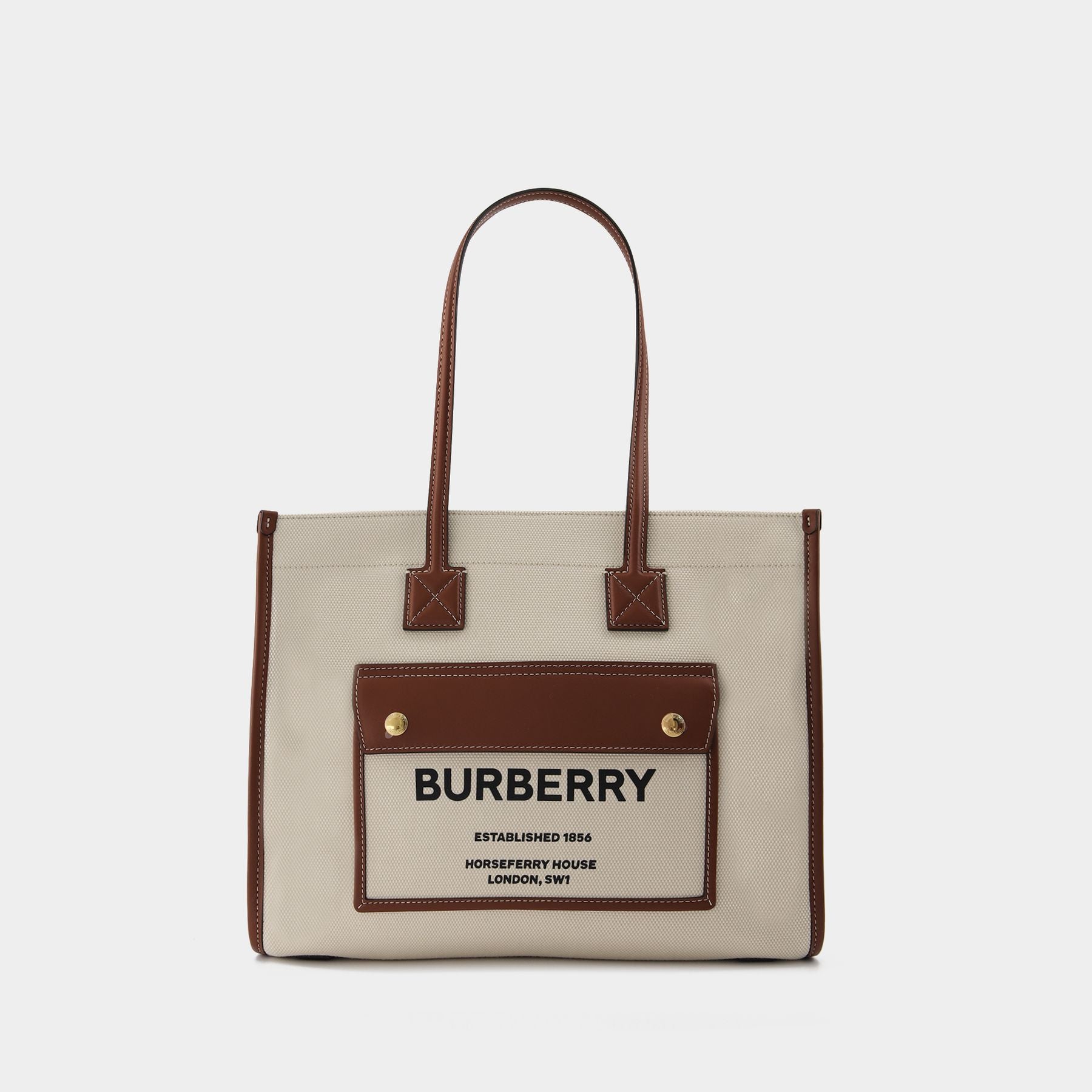 Ll Sm Pocket Dtl Ll6 Tote Bag - Burberry - Natural/Tan - Cotton