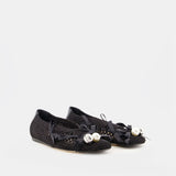 Double Bow & Bell Charm Ballerinas - Simone Rocha - Cotton - Black
