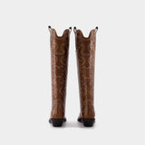 Embroidered Western Boots - Ganni - Leather - Brown