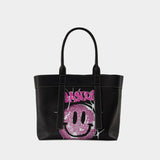 Canvas Medium Tote Bag - Ganni - Phantom - Leather