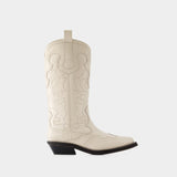 Mid Shaft Boots - Ganni - Leather - Beige