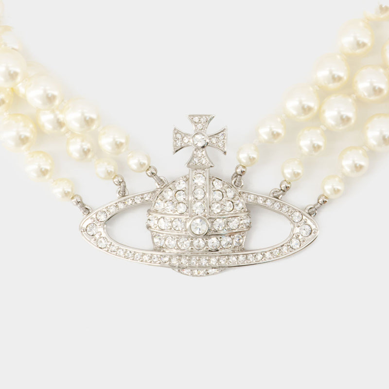 Three Row Pearl Necklace - Vivienne Westwood - Brass - Silver