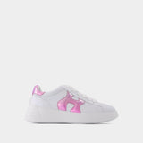 Rebel H562 Allacciato Sneakers in White and Pink Leather