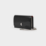 Skull Mini Bag in Black Crocodile Effect Leather