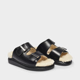 Hybrid Sandal in Black Leather and Shearling