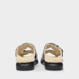 Hybrid Sandal in Black Leather and Shearling