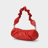 Ruched Mini Cylinder Bag in Red Leather