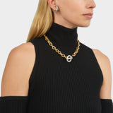 Pave T-bar Chain Necklace in 16K Gold Plated Brass and Cubic Zircornia