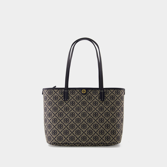 T Monogram Small Shopper Bag - Tory Burch - Cotton - Tory Navy