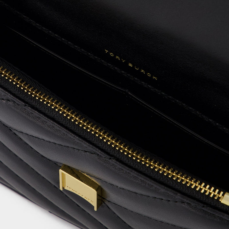 Kira Chevron Mini Top Handle Wallet On Chain - Tory Burch - Leather - Black