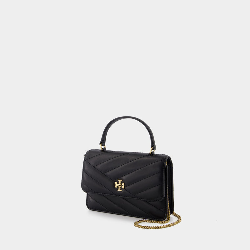 Kira Chevron Mini Top Handle Wallet On Chain - Tory Burch - Leather - Black
