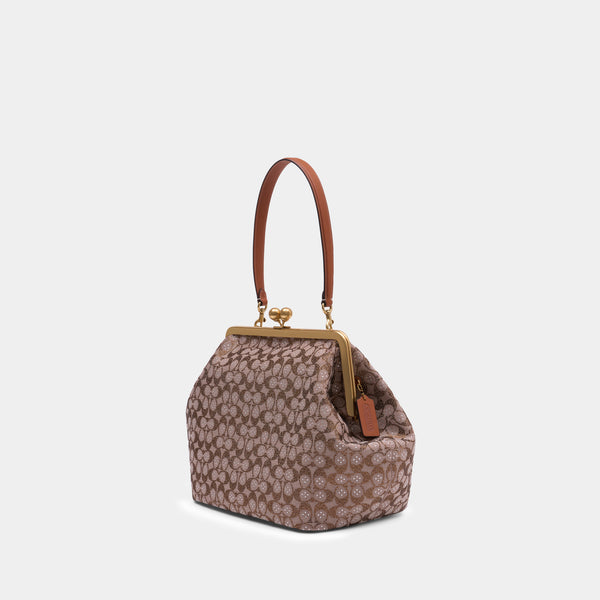 Crystal Signature Large Kisslock Pouch - Coach - Leather - Brown