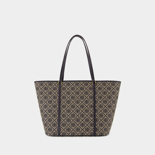 T-Monogram Shopper Bag - Tory Burch - Cotton - Blue