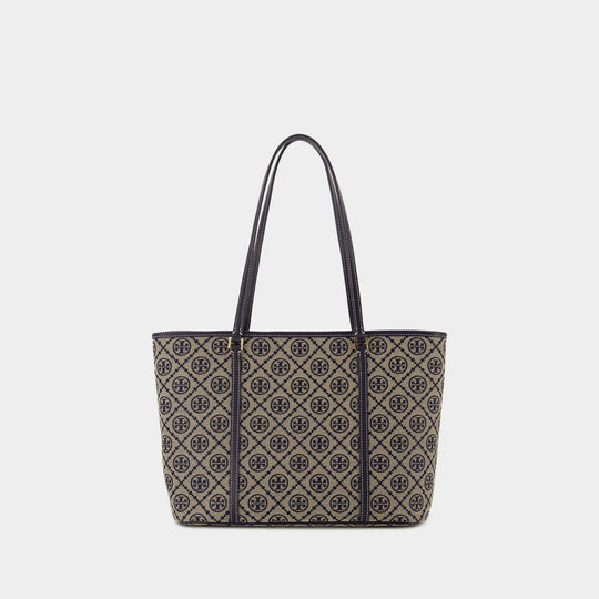 T-Monogram Small Shopper Bag - Tory Burch - Cotton - Blue