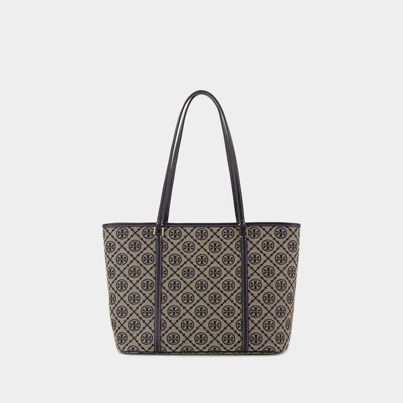 T-Monogram Small Shopper Bag - Tory Burch - Cotton - Blue