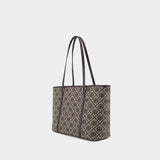 T-Monogram Small Shopper Bag - Tory Burch - Cotton - Blue