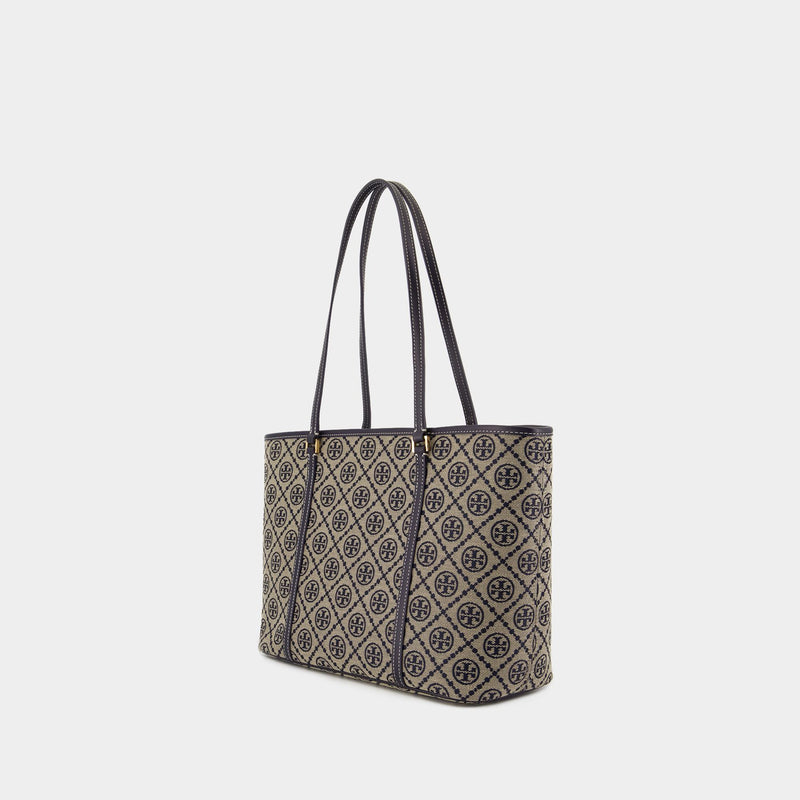 T-Monogram Small Shopper Bag - Tory Burch - Cotton - Blue