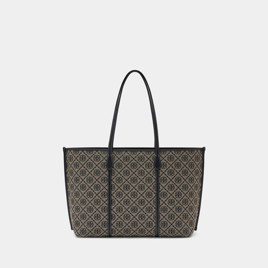 Perry T-Monogram Shopping Bag - Tory Burch - Cotton - Tory Navy